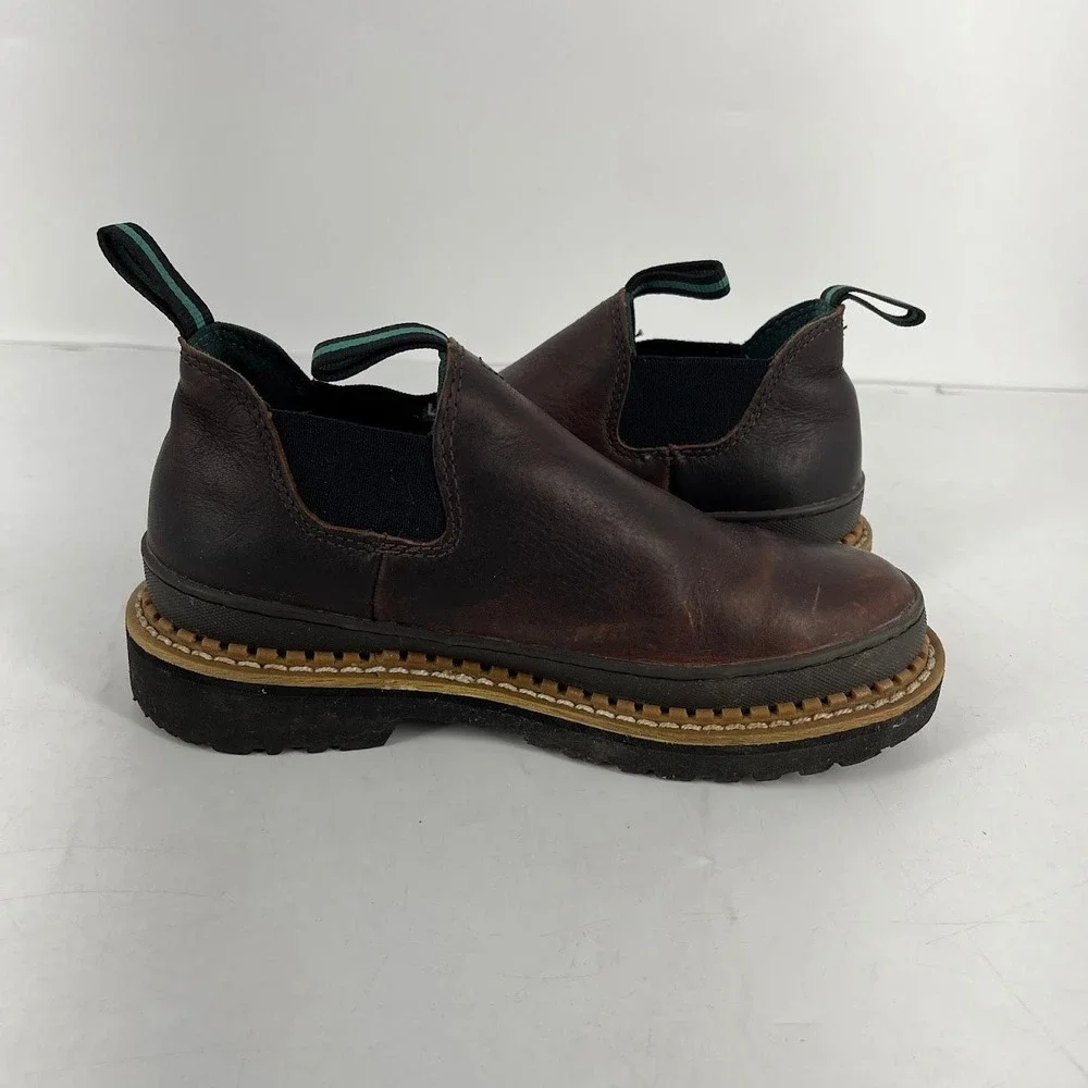 Georgia Boot Brown Leather Slip-On Ankle Boots